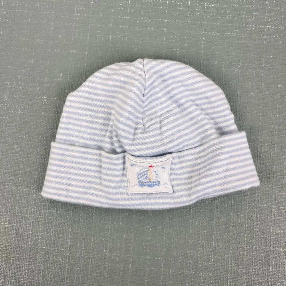 Kissy Kissy Blue and White Striped Sailboat Hat Small 0-6 Months